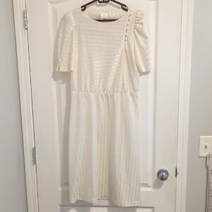 Vintage Cream One Shoulder Puff Sleeve Midi Dress | Made in Canada